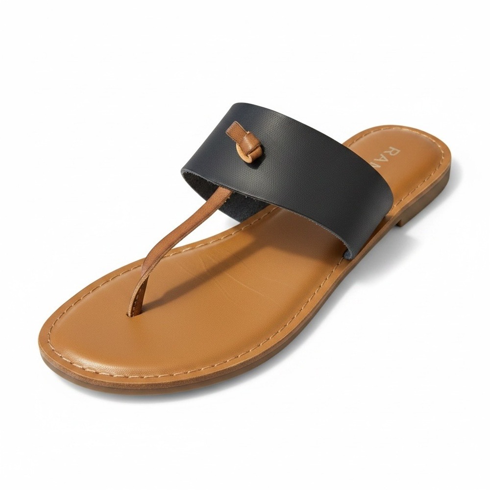 Rampage Womens Maxxi Flat Sandals Black Tan Thong Slide Shoes Size 8.5M